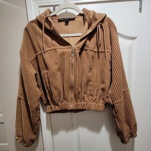 HYFVE Corduroy Cropped ZipHoodie Jacket Camel Brown  Small Oversized Like New